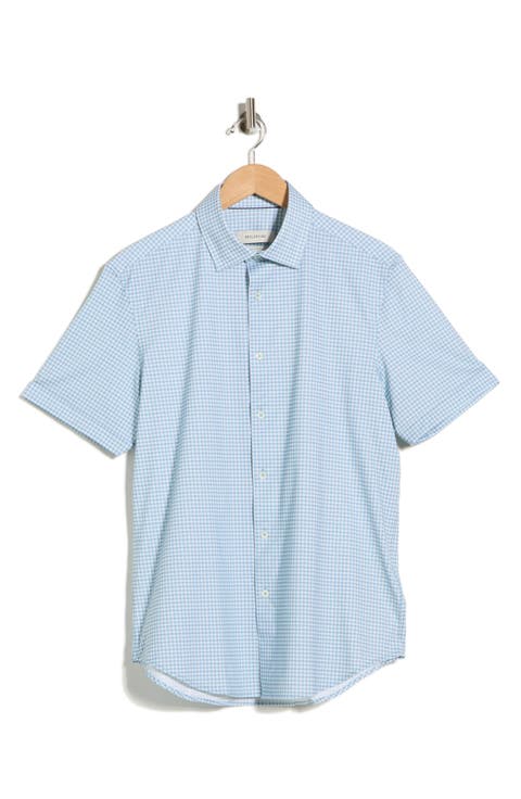 Plaid Stretch Cotton Short Sleeve Button-Up Shirt