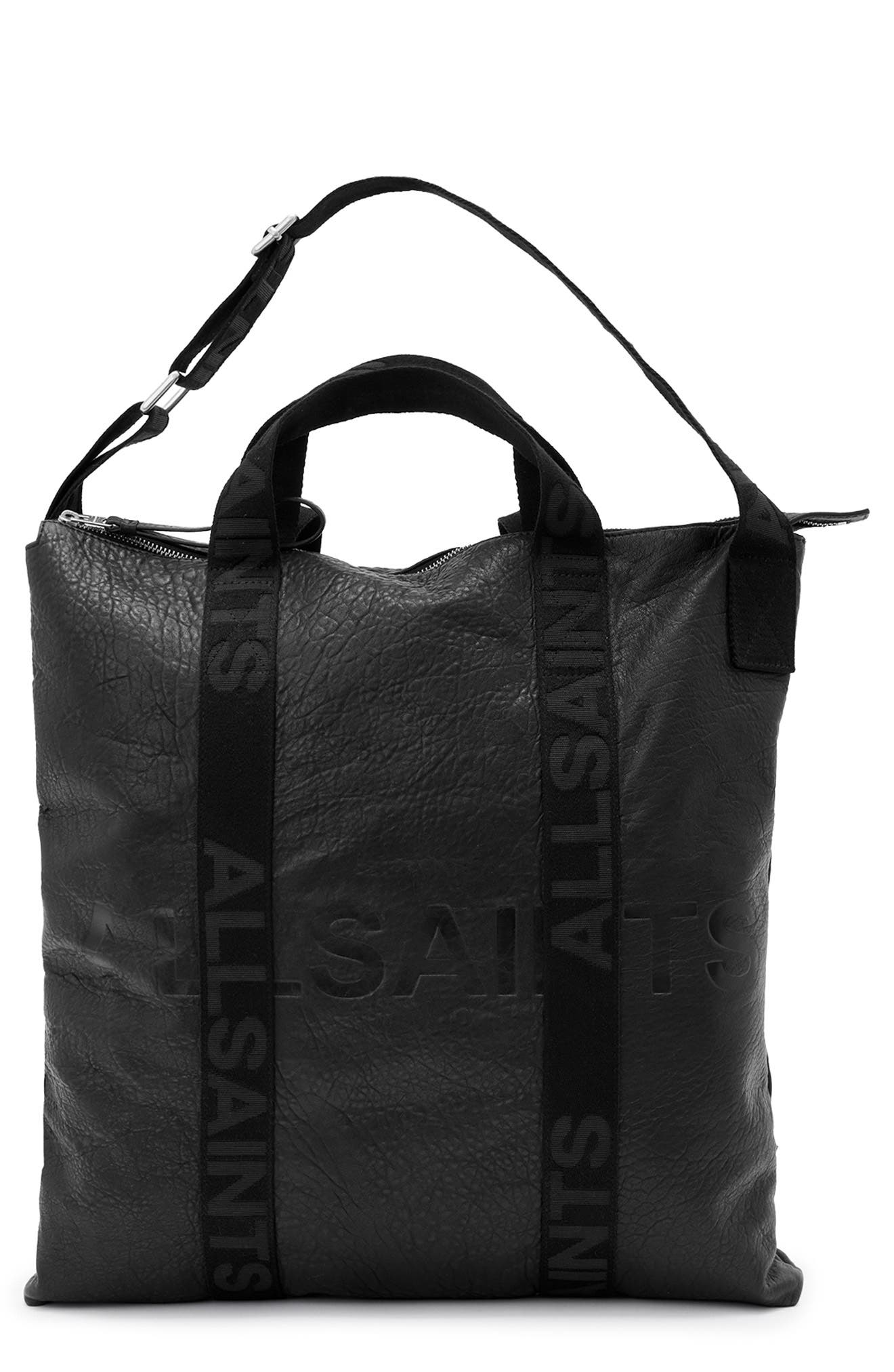 AllSaints Kei Leather Backpack, Main, color, Black