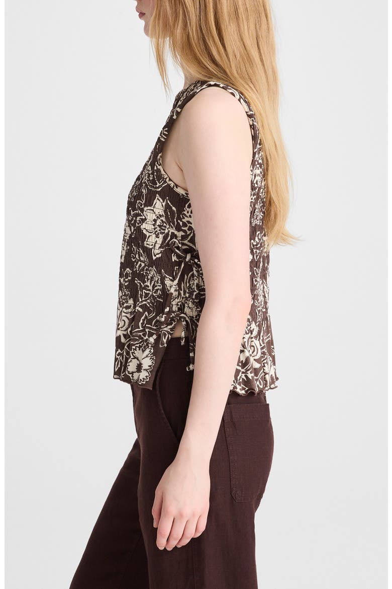 Side Tie Smocked Tank, Alternate, color, DARK BROWN