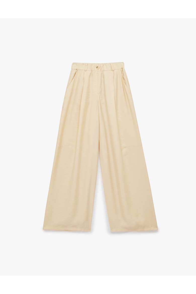Relaxed Fit Wide Leg Trousers with Elastic Waist, Alternate, color, BEIGE