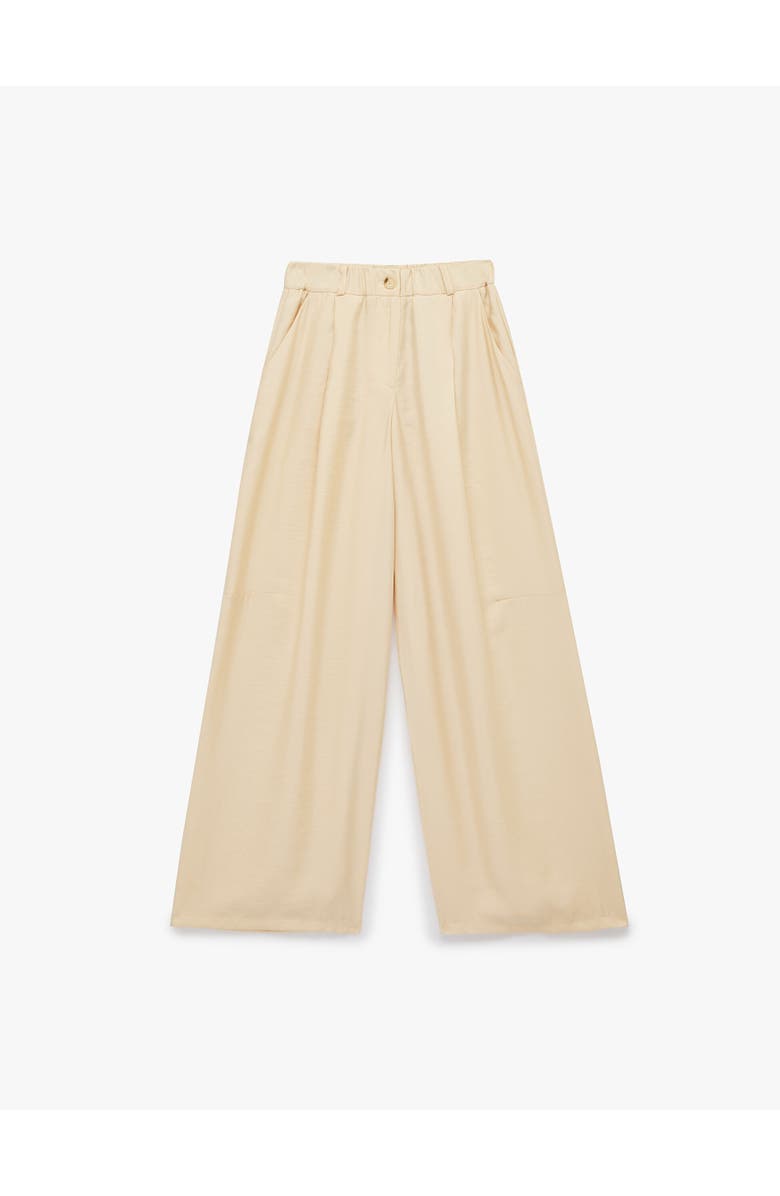 Koton Relaxed Fit Wide Leg Trousers with Elastic Waist, Alternate, color, Beige