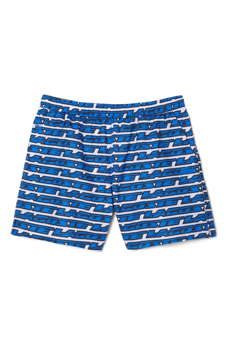 Lacoste Logo Print Cotton Swim Trunks, Main, color, 