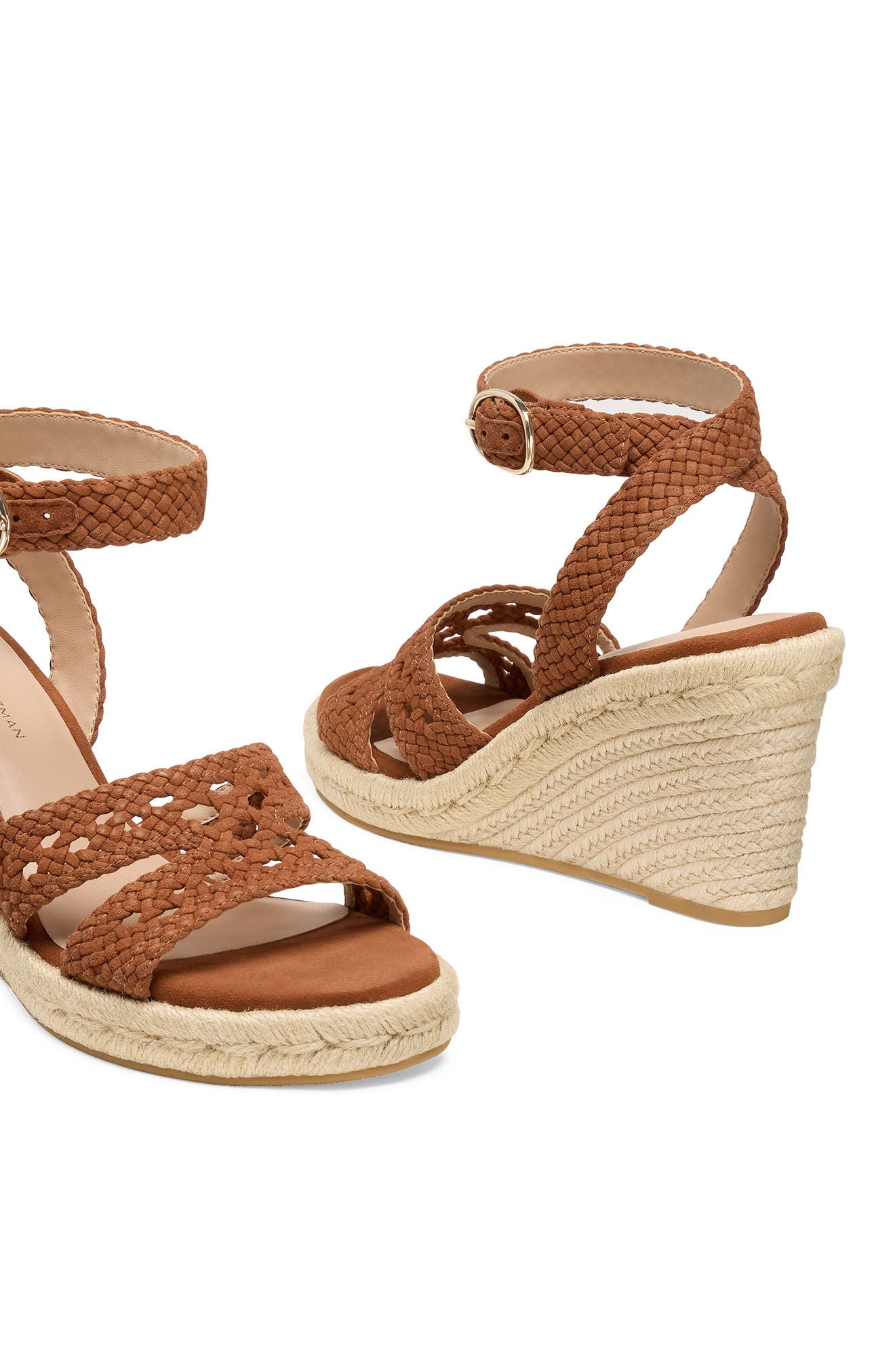 Stuart Weitzman <p>Bria Leather Espadrille Wedge Sandal (Women) </p>, Alternate, color, Saddle