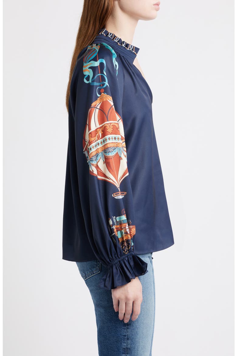 Helen Satin Top, Alternate, color, NAVY MULTI