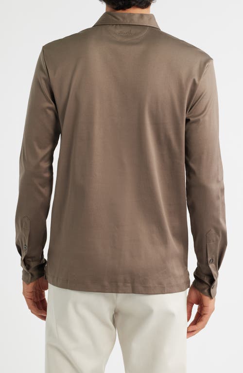 Aurélien Mercerized Cotton Long Sleeve Polo In Brown