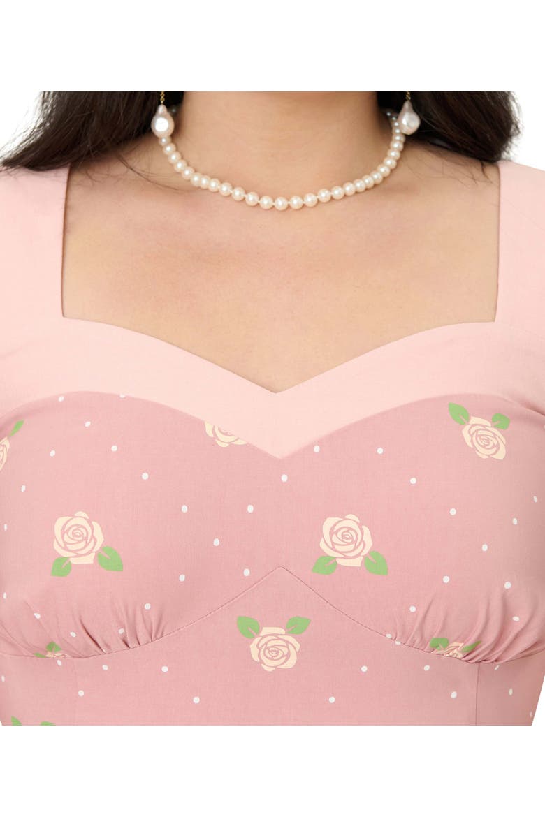 Plus Size 1950s Sweetheart Neckline Swing Dress, Alternate, color, Light Pink Roses Print
