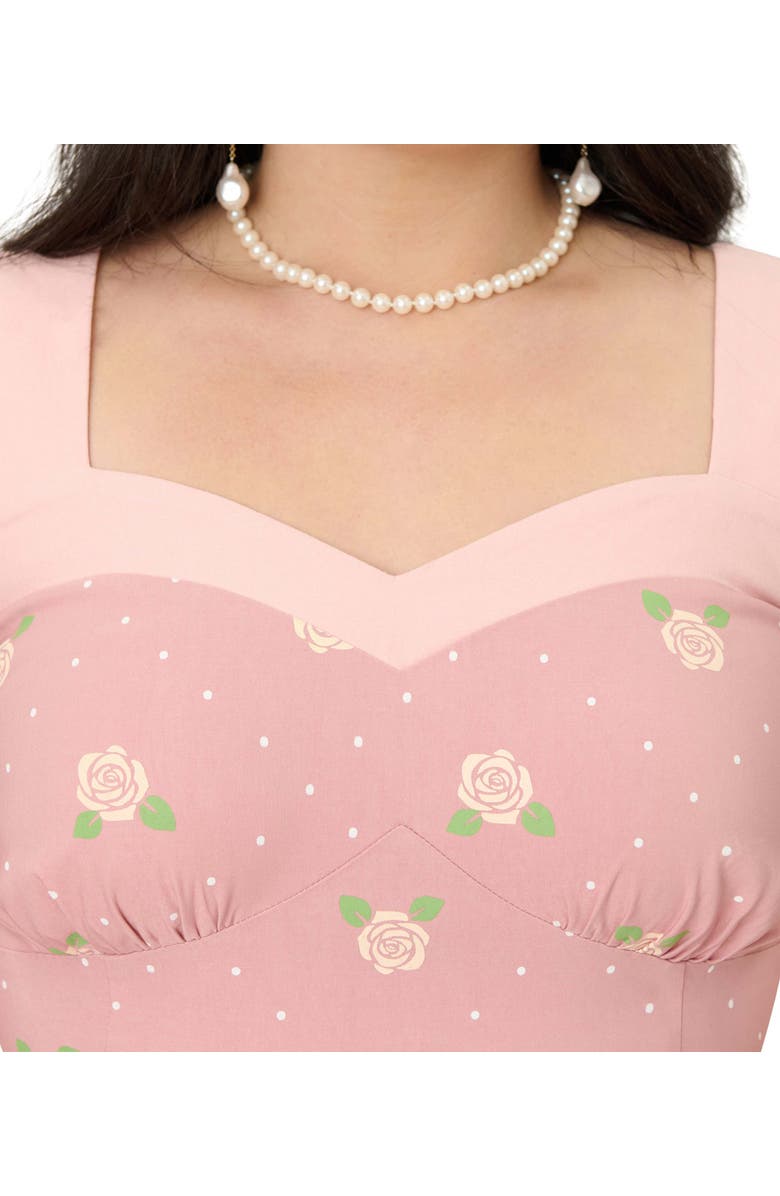 Unique Vintage Plus Size 1950s Sweetheart Neckline Swing Dress, Alternate, color, Light Pink Roses Print