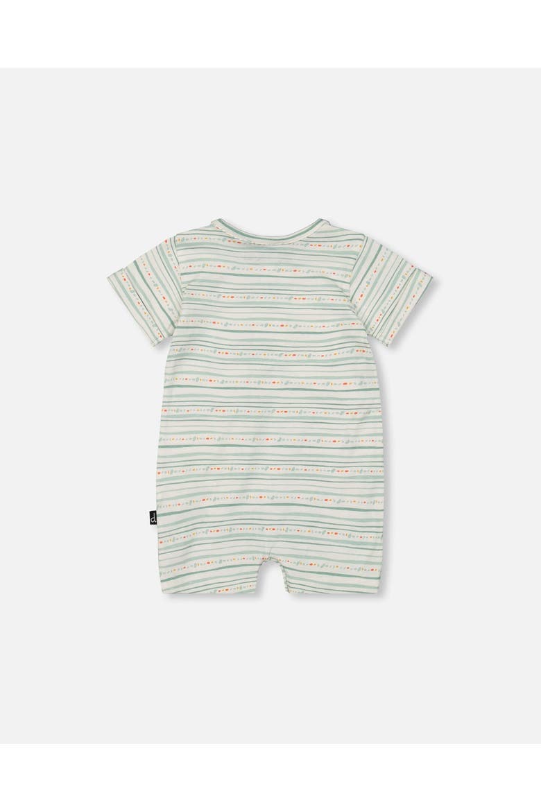 Printed Organic Cotton Romper, Alternate, color, White Printed Mint Green Lines