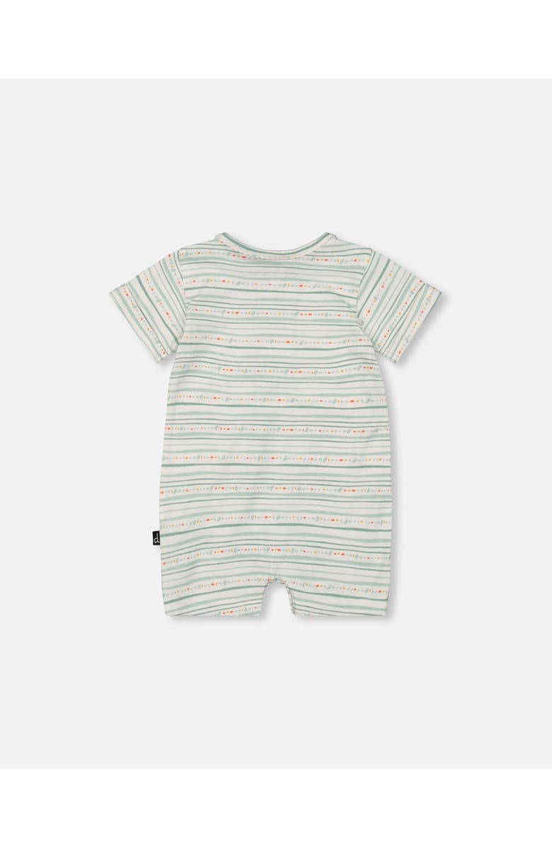 Deux par Deux Printed Organic Cotton Romper, Alternate, color, White Printed Mint Green Lines