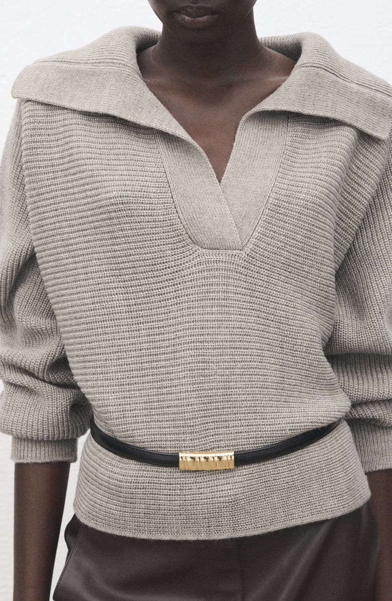 MANGO Manzana Dolman Sleeve Polo Sweater, Alternate, color, Light/ Pastel Grey