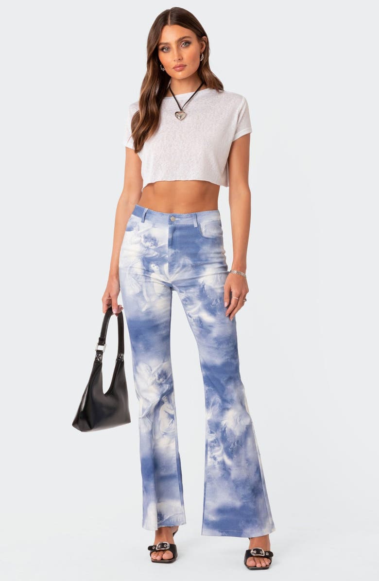 EDIKTED Saint Printed Flare Jeans, Alternate, color, 
