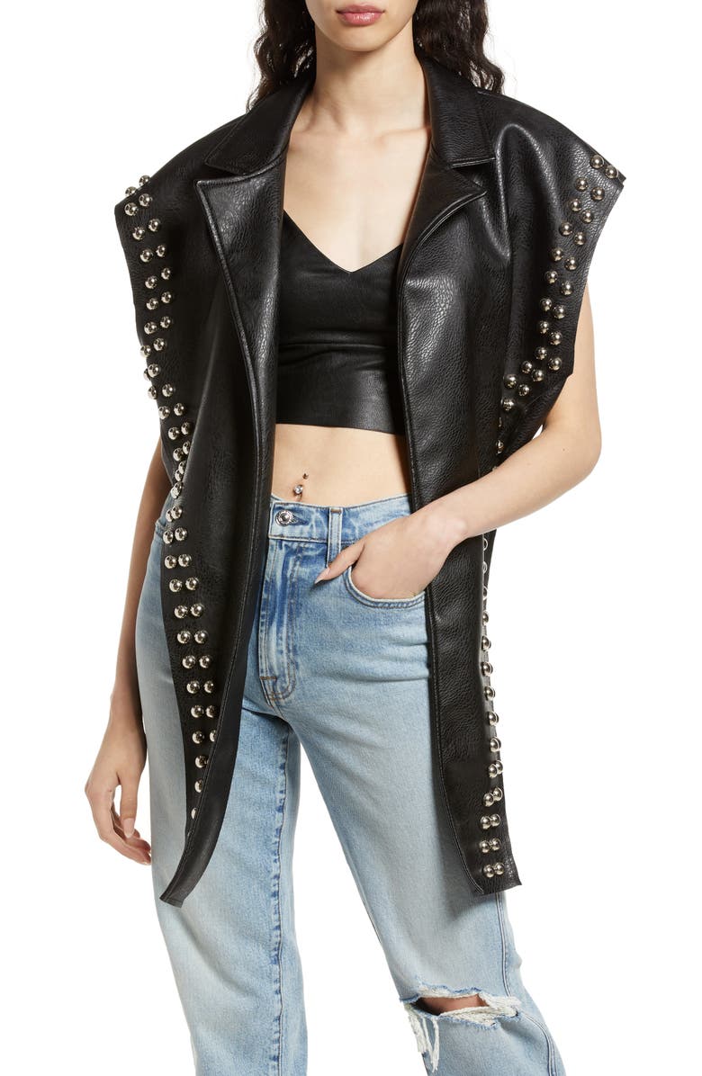 AZALEA WANG Studded Faux Leather Vest, Main, color, 