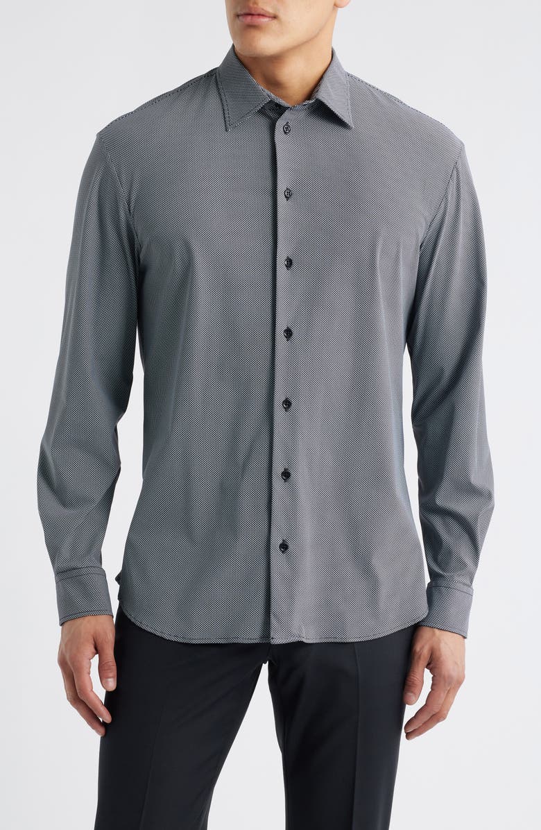 Emporio Armani Microdot Button-Up Shirt, Main, color, Solid Black