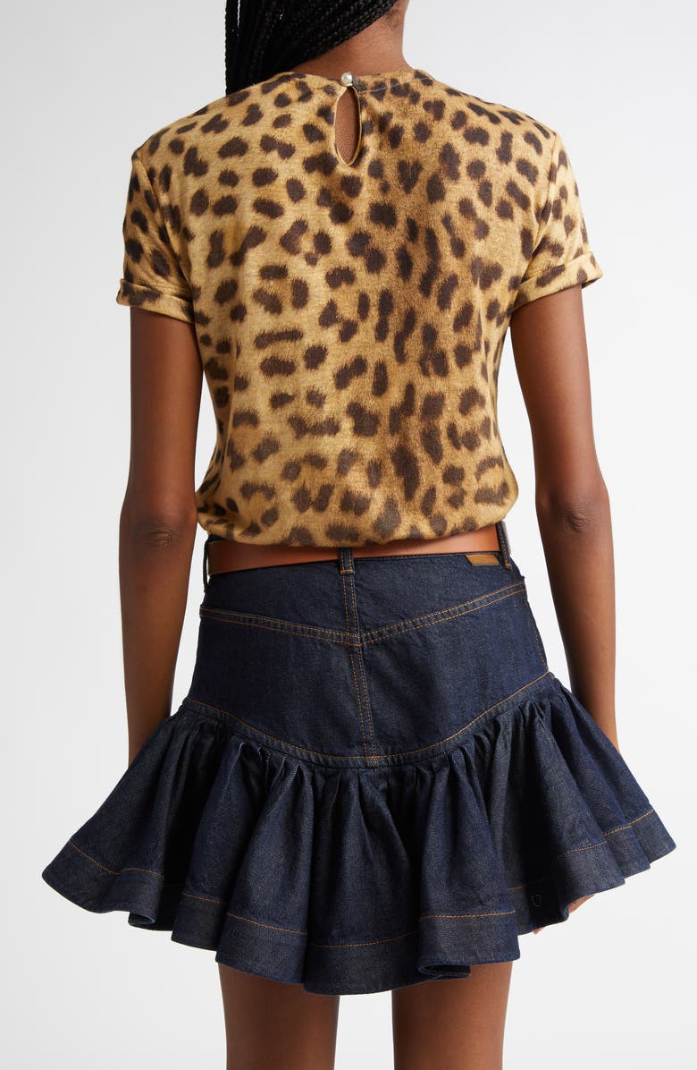 Zimmermann Crystal Embellished Leopard Print Linen T-Shirt, Alternate, color, 