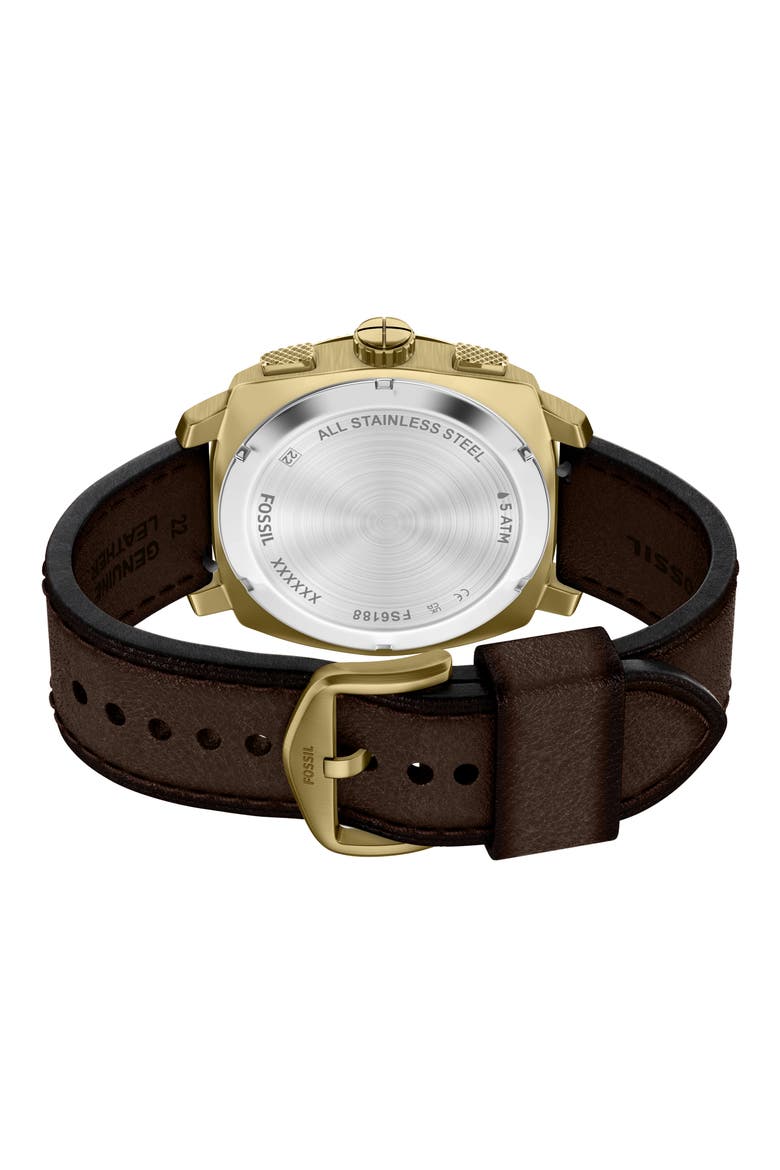 Machine Chronograph Goldtone Leather Strap Watch, 44mm, Alternate, color, BROWN