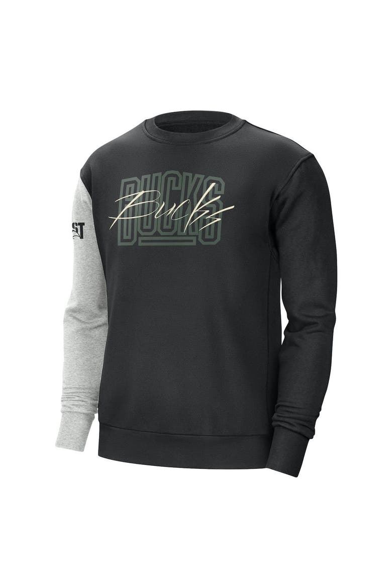 Men's Nike Black/Heather Gray Milwaukee Bucks Courtside Versus Force & Flight Pullover Sweatshirt, Alternate, color, Black