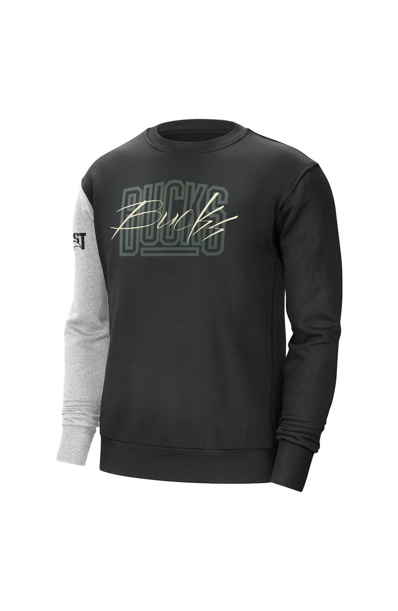 Nike Men's Nike Black/Heather Gray Milwaukee Bucks Courtside Versus Force & Flight Pullover Sweatshirt, Alternate, color, Black