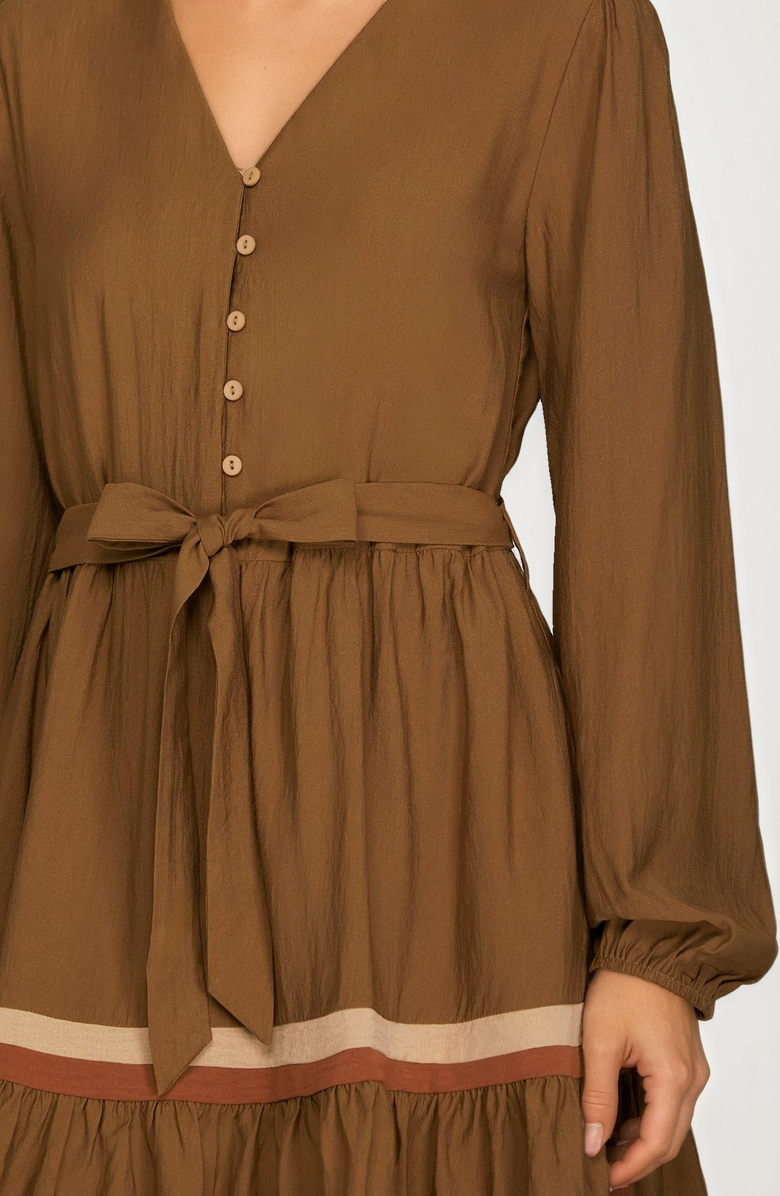 Knit and Lounge Long Sleeve Button Front Mini Dress with Tie Waist, Alternate, color, 