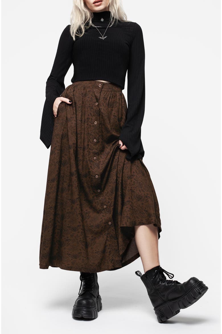 Rosamoth Button Up Midi Skirt, Alternate, color, Brown