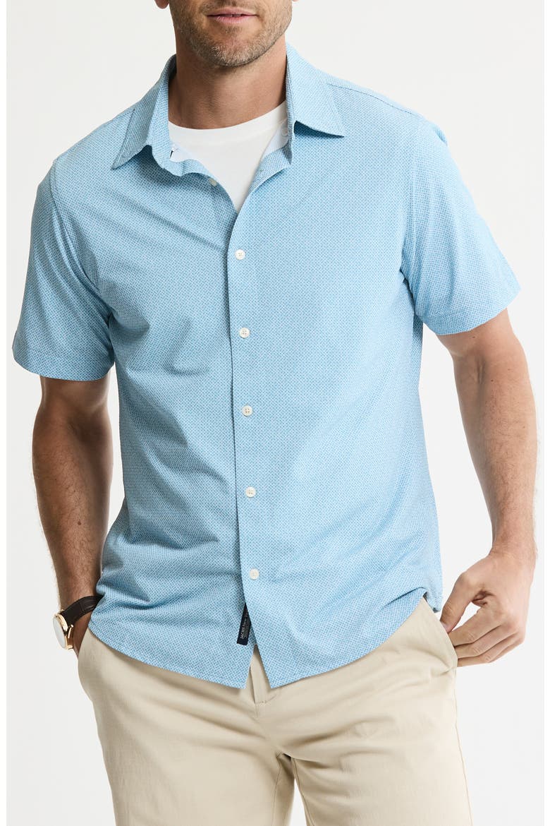 Performance Tech Button-Up Shirt, Main, color, TEAL GEO
