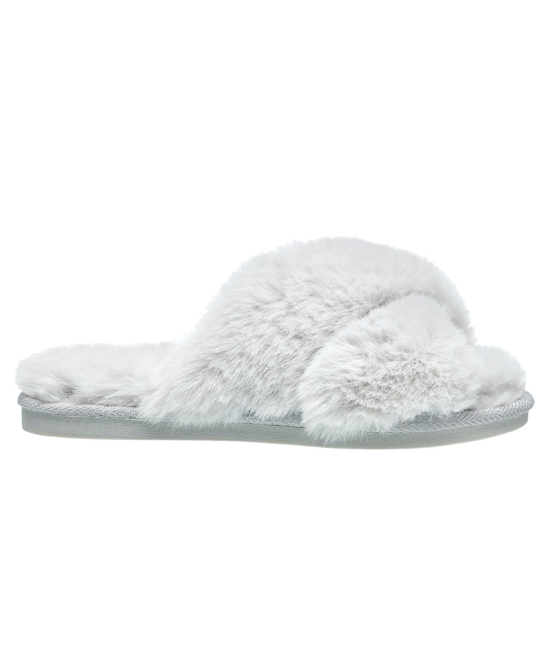 X-Band Faux Fur Slippers, Alternate, color, Ash Grey