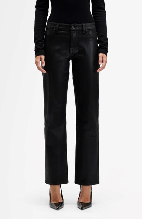 Calie Coated Mid Rise Straight Leg Jeans (Coated Black)