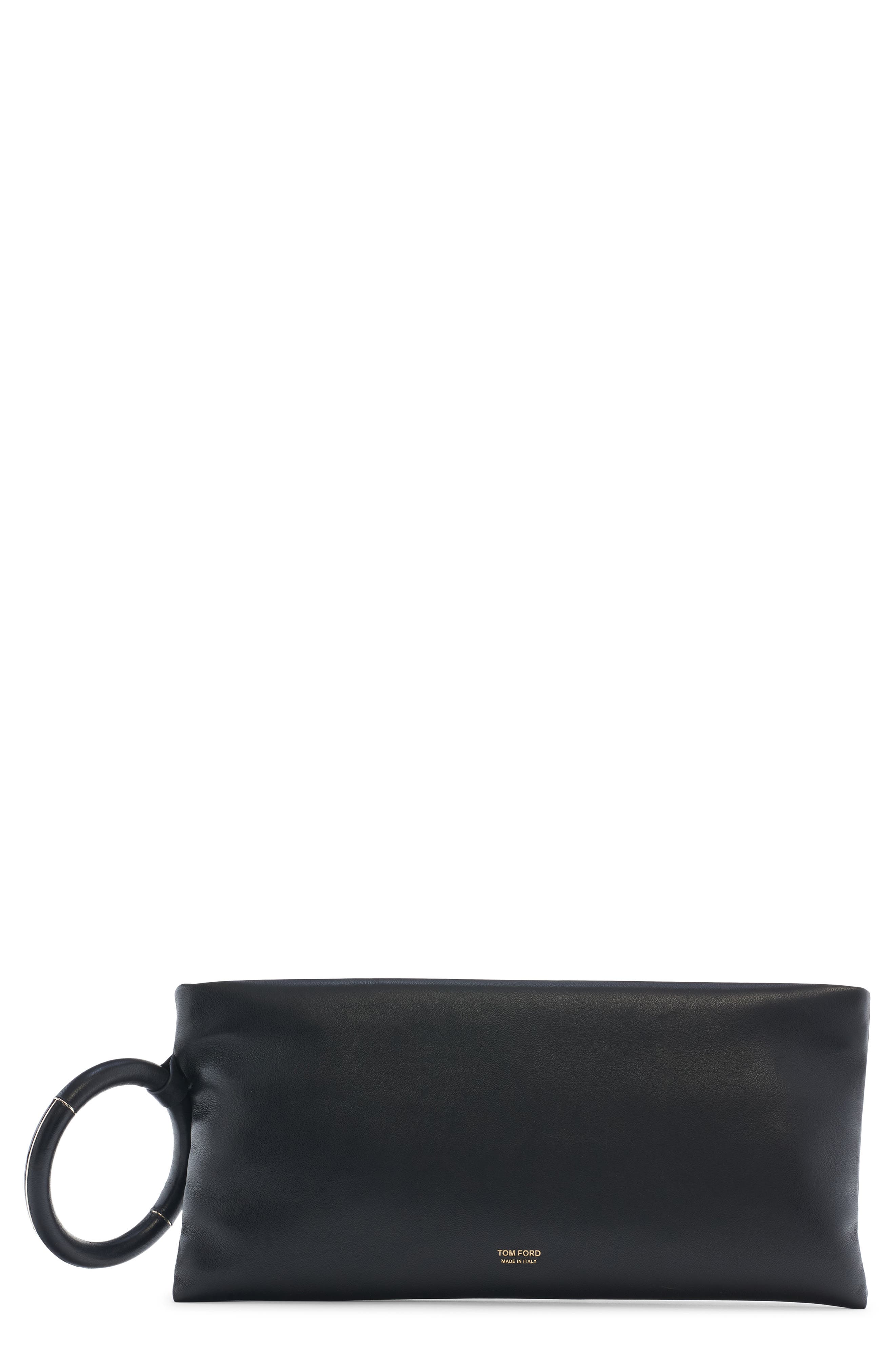 TOM FORD T-Ring Leather Clutch, Main, color, Naa Black