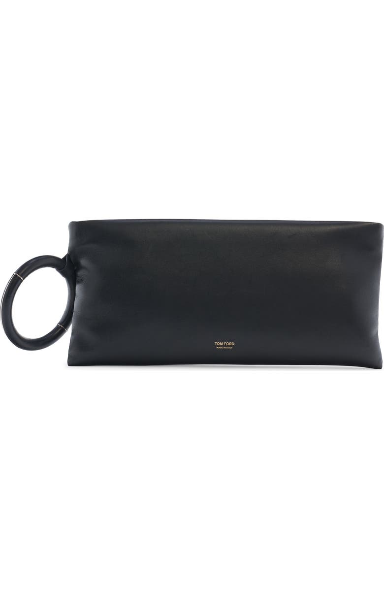 TOM FORD T-Ring Leather Clutch, Main, color, Naa Black