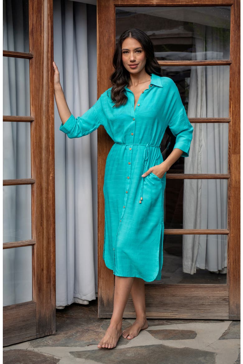 Sea Cover Button-Up Cover-Up Dress, Alternate, color, TEAL