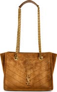 Saint Laurent Small Niki Matelassé Suede Shopping Tote