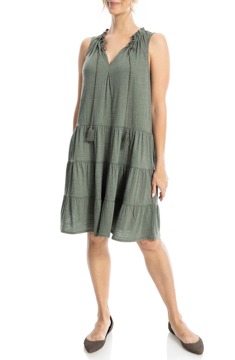 MAX STUDIO Tassel Tie Sleeveless Tiered Shift Dress, Alternate, color, Army