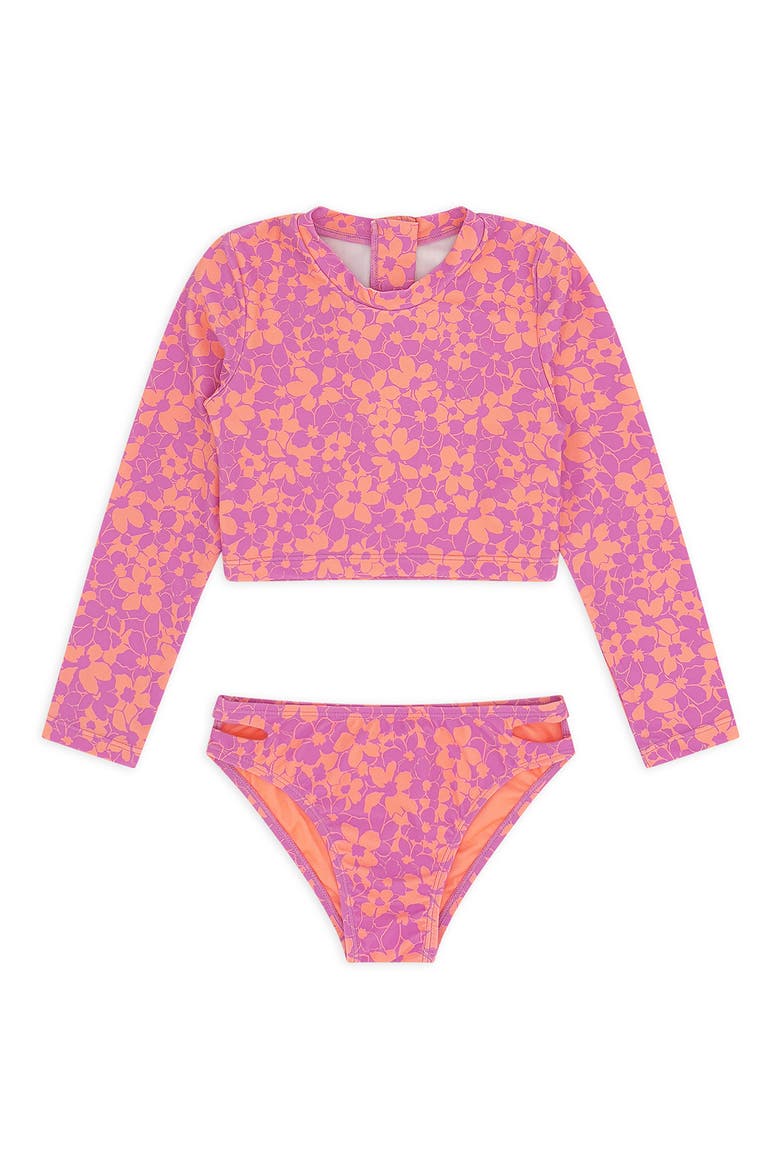 Kids' Waves 4 Days Long Sleeve UPF 50+ Two-Piece Rashguard Swimsuit, Main, color, MAGENTA PUNCH