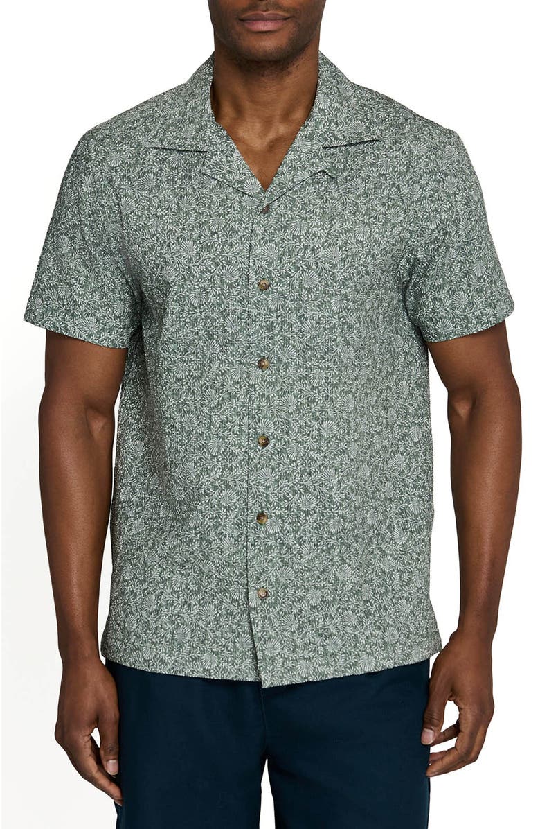 Brooklyn Brigade Floral Vine Short Sleeve Seersucker Camp Shirt, Main, color, Green