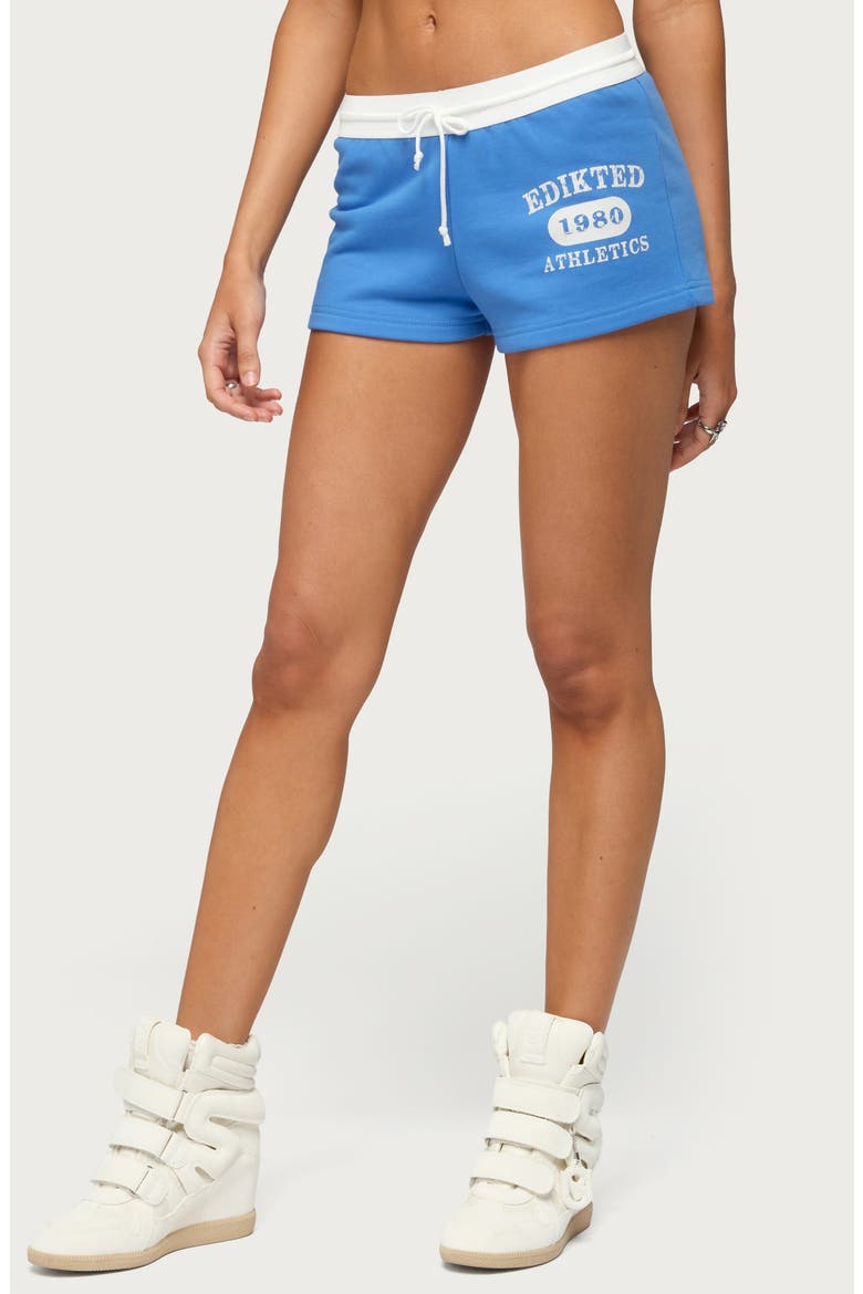Athlete Contrast Waist Drawstring Micro Shorts, Alternate, color, BLUE