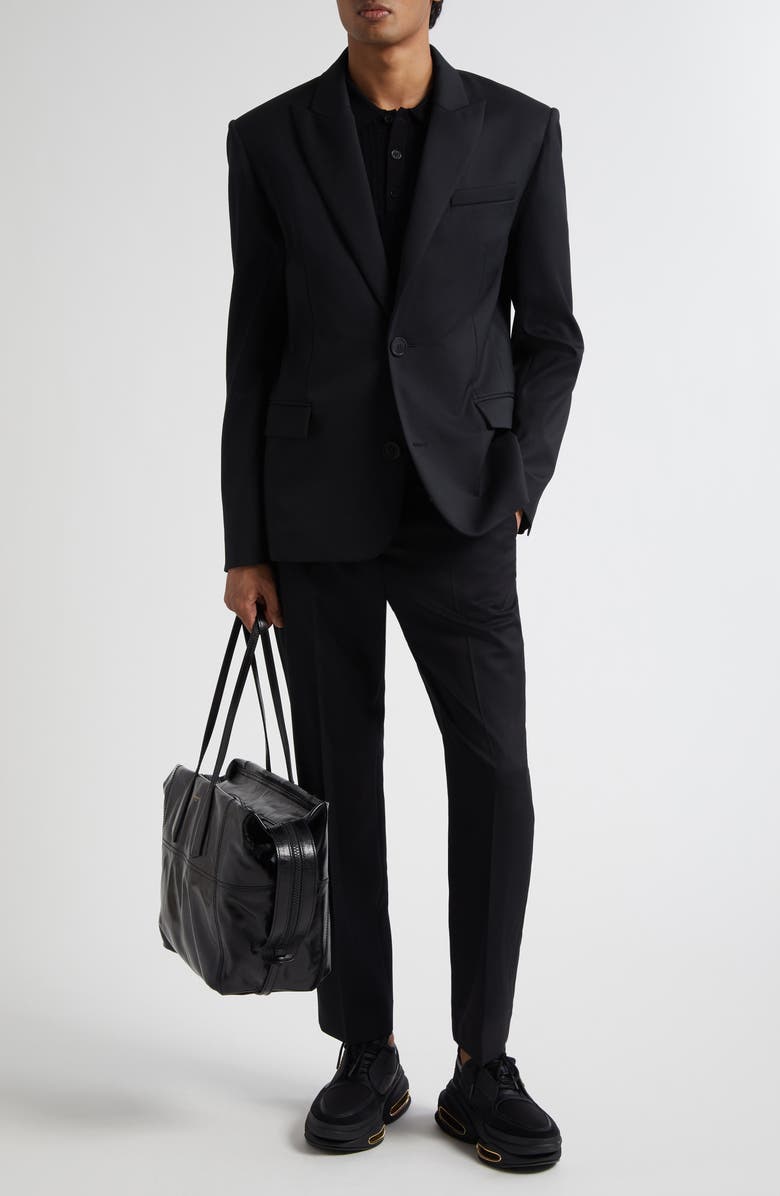 Balmain Tailored Straight Leg Wool Pants, Alternate, color, Black