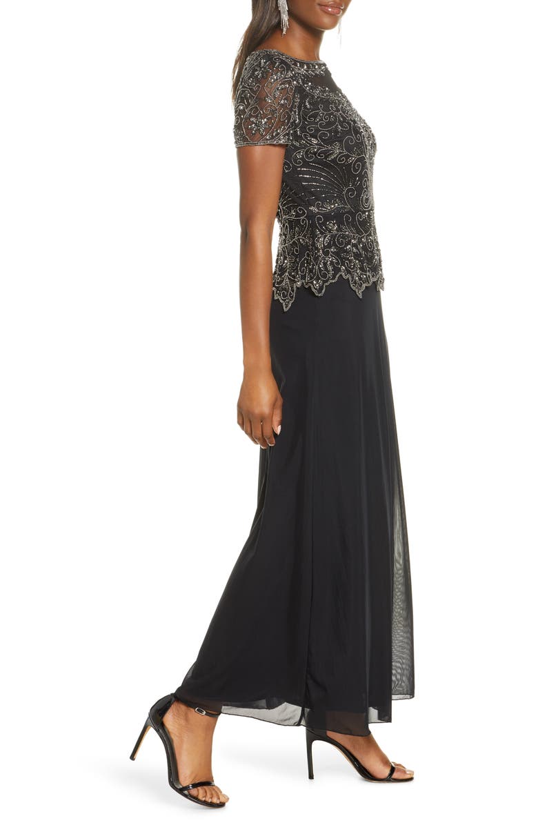 Pisarro Nights Embellished Mesh Bodice Evening Gown, Alternate, color,
