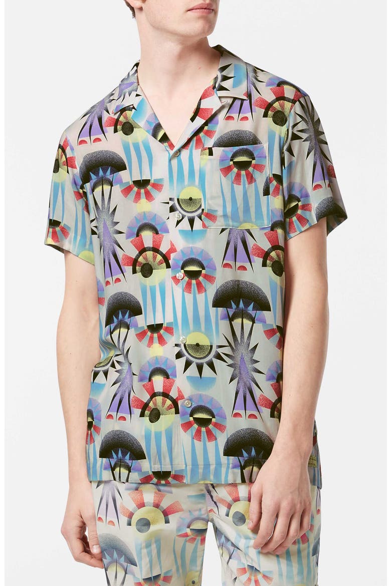 Relaxed Fit Print Short Sleeve Button-Up Shirt, Main, color, LUNA PIER WHITE