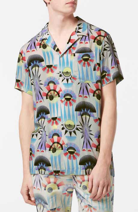 Relaxed Fit Print Short Sleeve Button-Up Shirt
