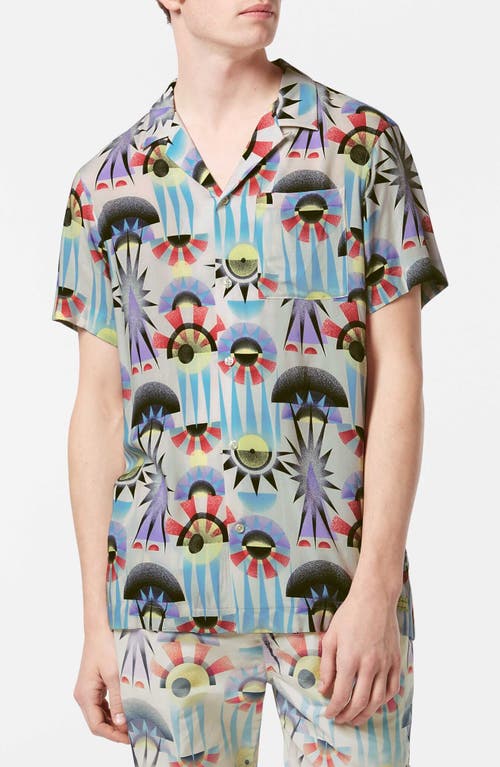 Scotch & Soda Relaxed Fit Print Short Sleeve Button-up Shirt In Luna Pier White