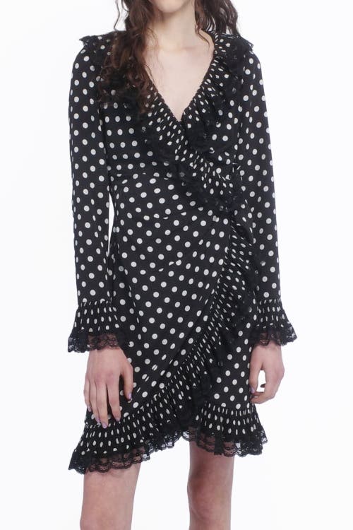 Anna Sui Long-sleeve Pleated Wrap Mini Dress In Black Muti