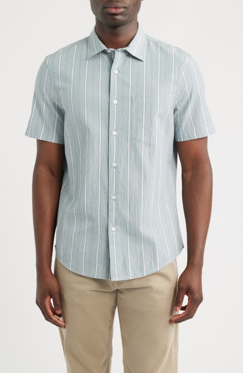 Cotton Blend Seersucker Button-Up Shirt