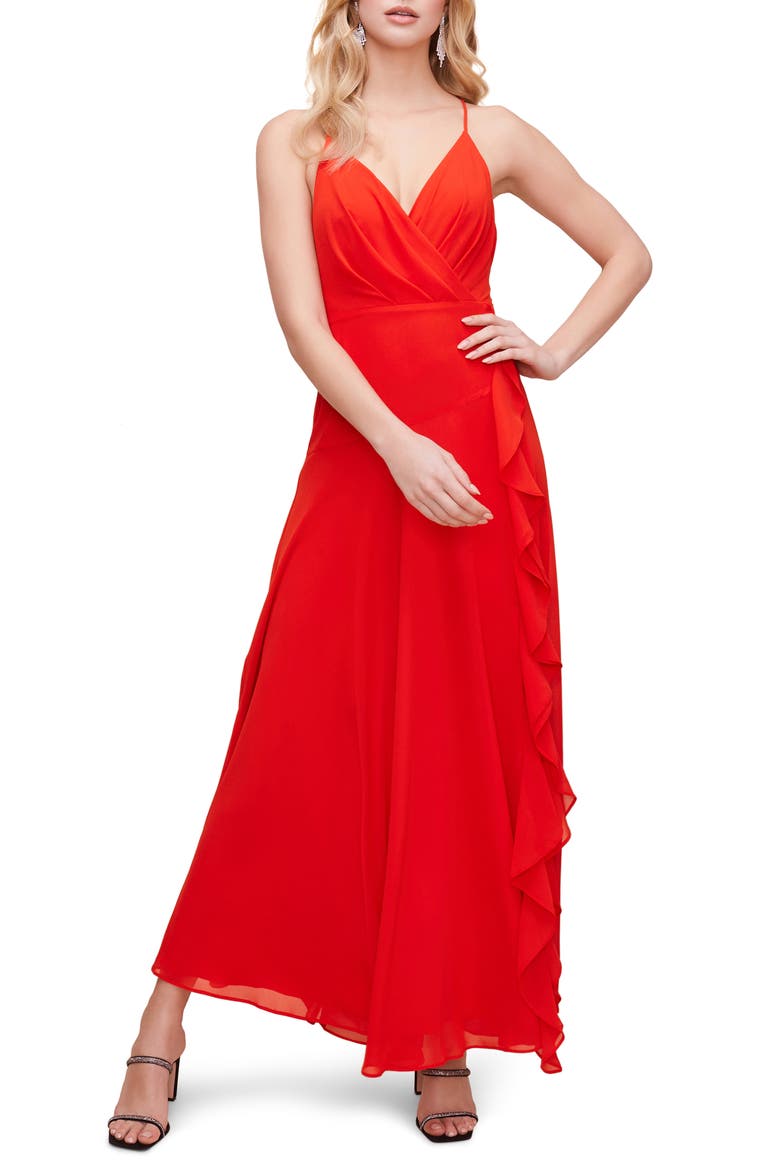 Floral Ruffle Detail Maxi Dress, Main, color, HOT RED