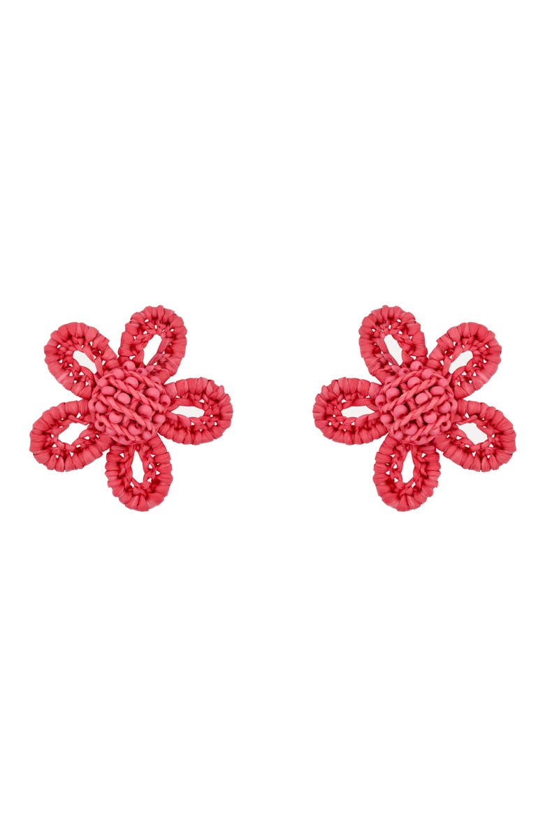 Woven Flower Earrings, Main, color, ROSE