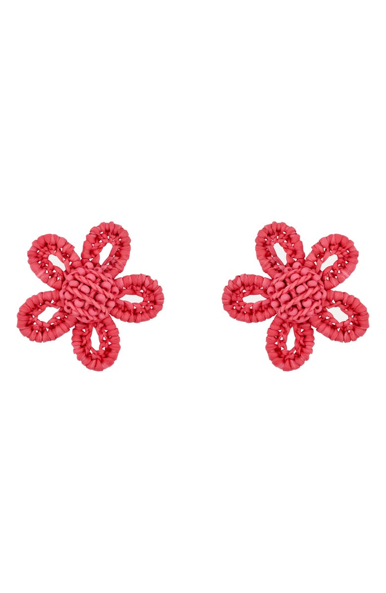 Oscar de la Renta Woven Flower Earrings, Main, color, Rose