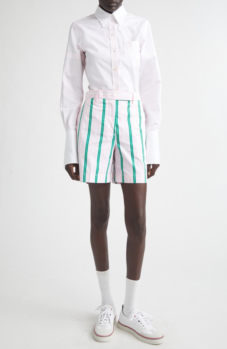 Thom Browne Rep Stripe Poplin Chino Shorts, Alternate, color, Light Pink