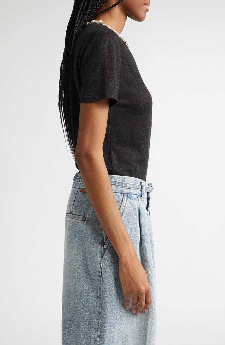 Zimmermann Crystal & Shell Embellished Linen T-Shirt, Alternate, color, Black