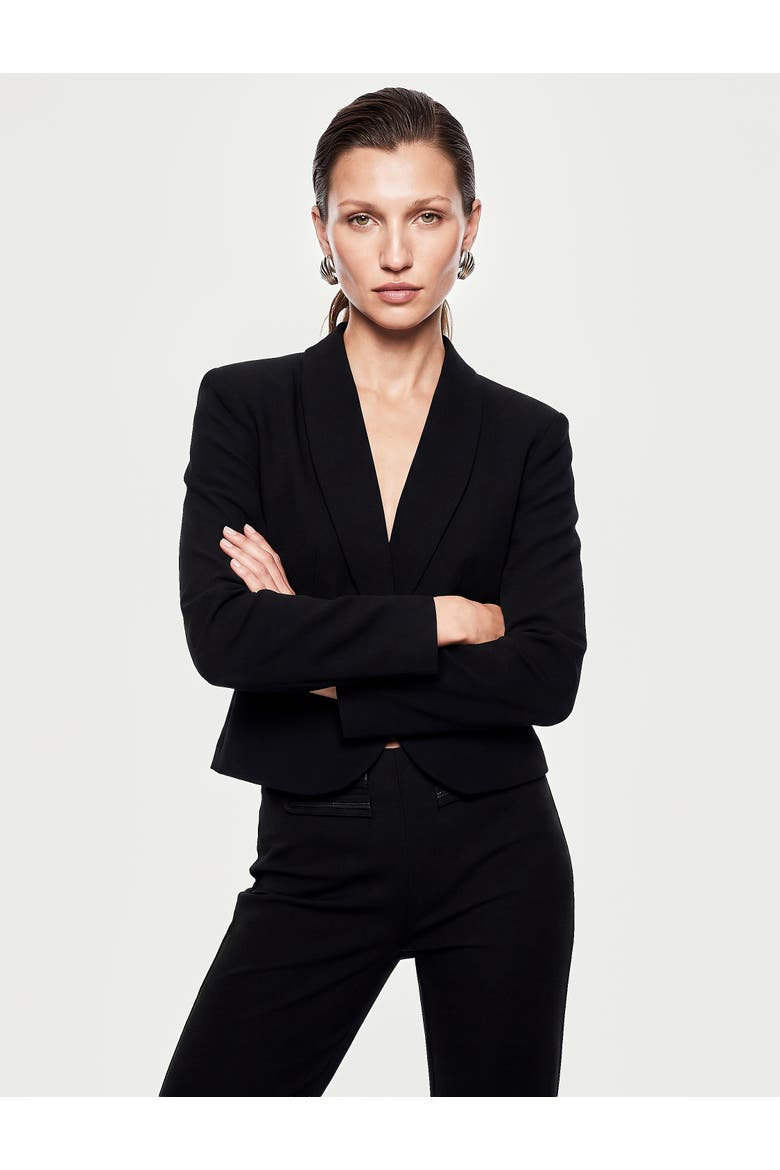 Long Sleeve Shawl Collar Cropped Blazer Jacket, Alternate, color, BLACK