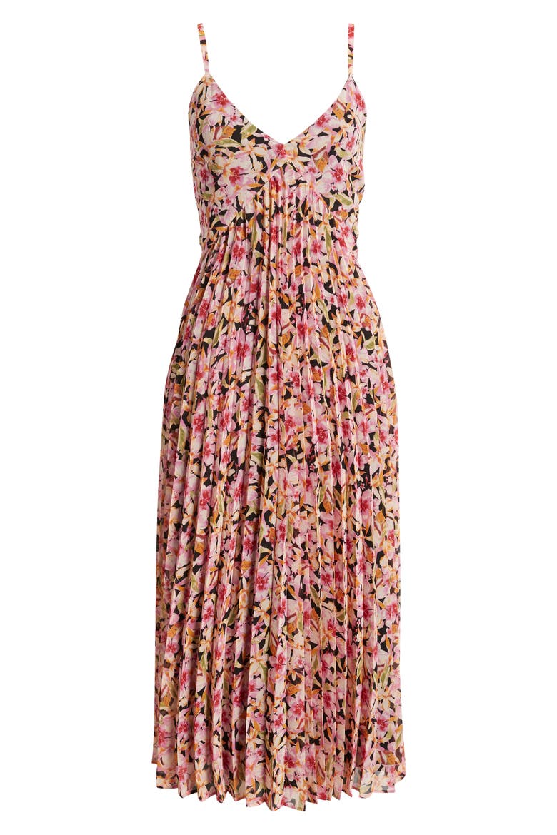 Floral Pleated Sundress, Alternate, color, BLACK- PINK TIA TROPIC