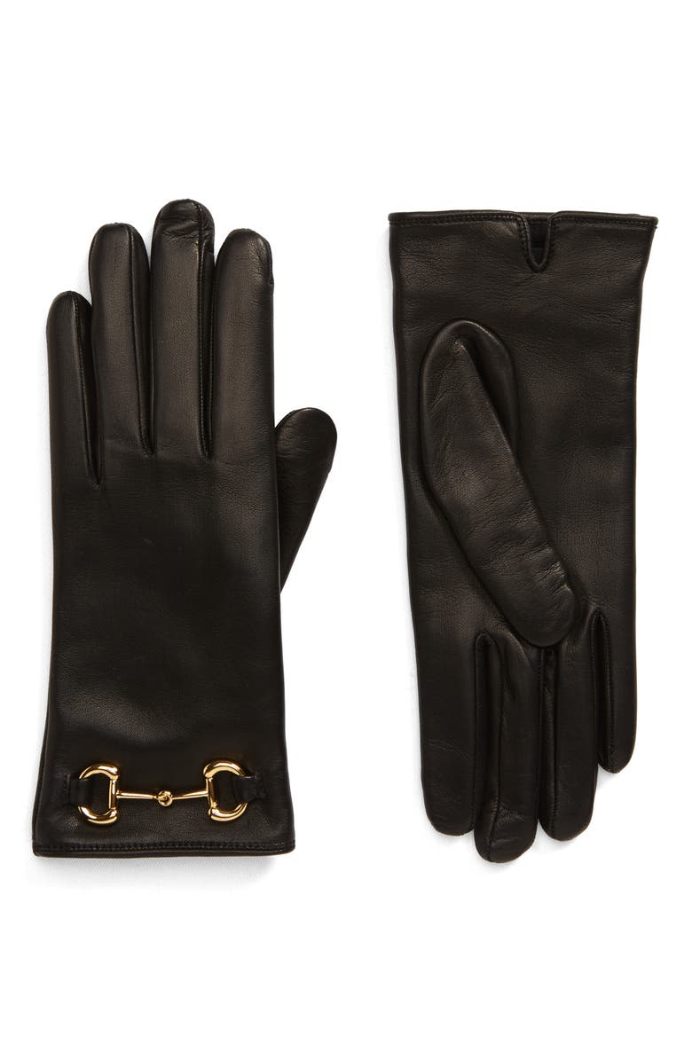 Gucci Horsebit Nappa Leather Gloves, Main, color,