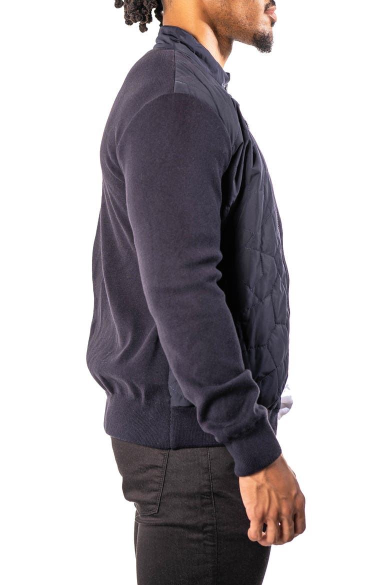 Quilted & Knit Bomber Jacket, Alternate, color, BLUE